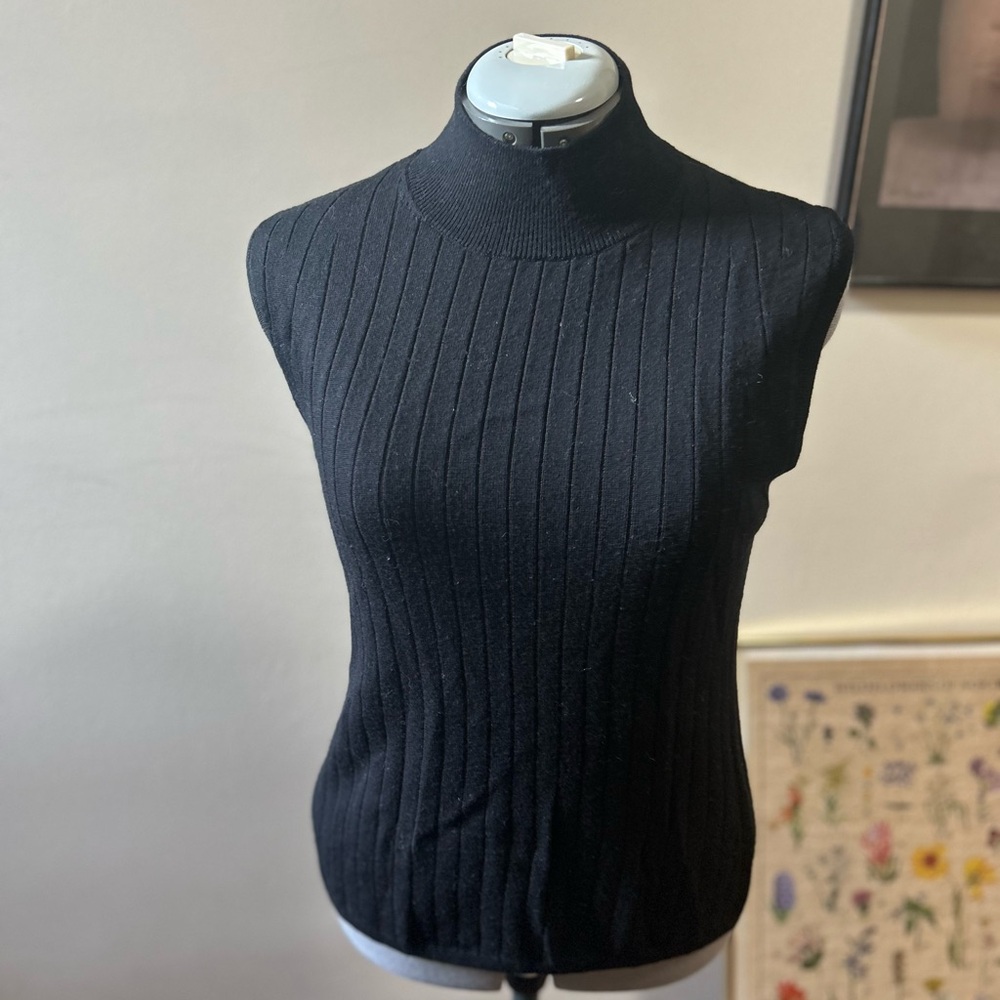 Black Ribbed Sleeveless Turtleneck Sweater
